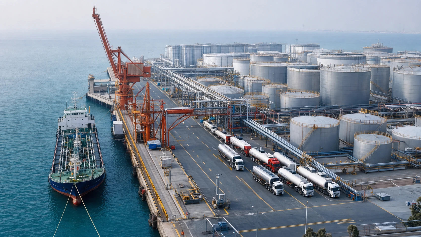 化工港口物流场景，栏目配图，非特定新闻现场